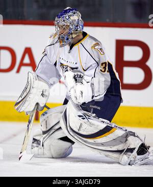 3. Februar 2009 – Calgary, Alberta, Kanada – Foto des NHL-Spielerprofils zum Torwart Dan Ellis der Nashville Predators während eines Hockeyspiels in Calgary. (Foto: © Larry MacDougal via ZUMA Wire) Stockfoto