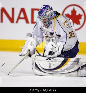 3. Februar 2009 – Calgary, Alberta, Kanada – Foto des NHL-Spielerprofils zum Torwart Dan Ellis der Nashville Predators während eines Hockeyspiels in Calgary. (Foto: © Larry MacDougal via ZUMA Wire) Stockfoto