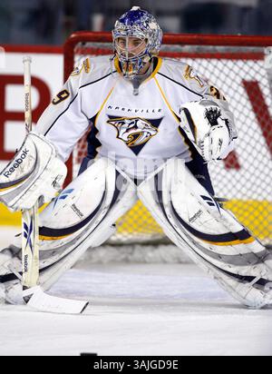 3. Februar 2009 – Calgary, Alberta, Kanada – Foto des NHL-Spielerprofils zum Torwart Dan Ellis der Nashville Predators während eines Hockeyspiels in Calgary. (Foto: © Larry MacDougal via ZUMA Wire) Stockfoto