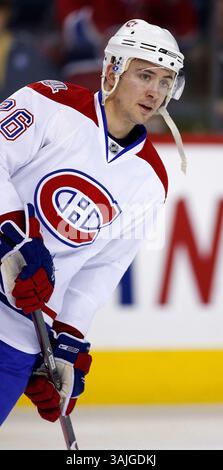 Februar 2009 - Calgary, Alberta, Kanada - Foto des NHL-Spielerprofils auf Josh Gorges in Montreal Canadiens während eines Hockeyspiels in Calgary. (Foto: © Larry MacDougal via ZUMA Wire) Stockfoto