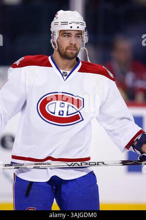Februar 2009 - Calgary, Alberta, Kanada - Foto des NHL-Spielerprofils von Christopher Higgins aus Montreal Canadiens während eines Hockeyspiels in Calgary. (Foto: © Larry MacDougal via ZUMA Wire) Stockfoto