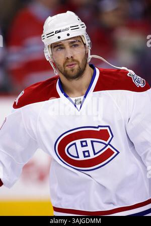 Februar 2009 - Calgary, Alberta, Kanada - Foto des NHL-Spielerprofils von Christopher Higgins aus Montreal Canadiens während eines Hockeyspiels in Calgary. (Foto: © Larry MacDougal via ZUMA Wire) Stockfoto