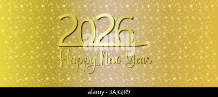 Happy New Year 2026 Einladungsplakat mit goldenem Verlauf, Vektorkunstillustration Stock Vektor