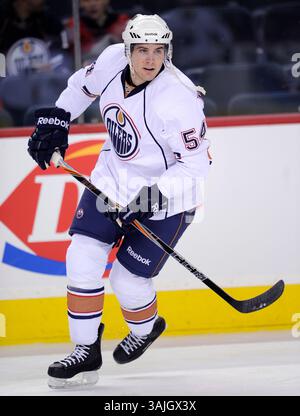 April 2011 - Calgary, Alberta, Kanada - Foto des NHL-Spielerprofils auf Chris VandeVelde von Edmonton Oilers während eines Spiels in Calgary. (Foto: © Larry MacDougal via ZUMA Wire) Stockfoto