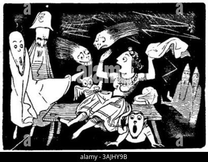 Diese Illustration aus der Ausgabe 1846 der Zeitschrift „Fliegende Blätter“, einer deutschen satirischen Publikation, enthält Kommentare zu gesellschaftlichen oder politischen Ereignissen der Zeit. Stockfoto