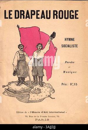 Le Drapeau rouge, ein sozialistischer Hymnus, wurde 1881 von Bolesaw Czerwieski komponiert. Das 1903 gedruckte Notenblatt enthält die Texte des Liedes in französischer und polnischer Sprache, die die Arbeiterbewegung symbolisieren. Stockfoto