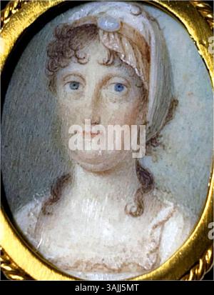 Miniaturporträt von Maria Carolina von Österreich (1752–1814), Königin von Neapel und Sizilien. Diese Miniatur, die ursprünglich fälschlicherweise als ihre Tochter Maria Amalia bezeichnet wurde, ist Teil einer Sammlung, die die königliche Familie darstellt. Stockfoto