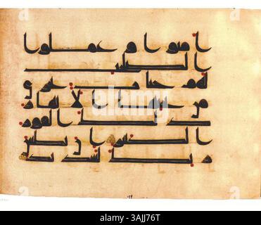 Ms 548, Folio 124b, ein englisches Folio aus dem 9. Jahrhundert, war Teil des gestohlenen Koran-Manuskripts aus dem Pars Museum. Es wurde 2010 bei Sotheby's verkauft. Stockfoto