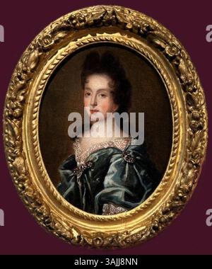 Dieses ovale Porträtpaar zeigt Marie-Anne de Bourbon-Conti und Louis IV. Henri de Bourdon-Condé. Die Porträts, die um die Wende des 17. Und 18. Jahrhunderts entstanden sind, sind in Goldholz gerahmt, das mit Eichenblättern und Eicheln verziert ist. Louis IV. Henri de Bourdon-Condé war während der Minderheit Ludwigs XV eine prominente Persönlichkeit im regierungsrat und wurde nach dem Tod des Herzogs von Orleans Premierminister. Stockfoto