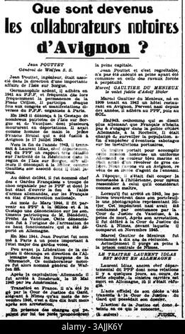 April 2025. presseartikel „Was ist mit den notorischen Avignon-Kollaborateuren passiert?“: Marcel Gaultier du Menieux/Laurent Idlas. Privatarchiv des Deportierten Auguste Izorce, französischer Widerstandskämpfer, der von der Miliz und Gestapo verhaftet wurde, ins Vernichtungslager Buchenwald deportiert wurde. Mit 73 Jahren war er einer der ältesten Häftlinge im deutschen Nazi-Lager bei seiner Befreiung am 11. April 1945 – ein Ereignis, das wir heute, 80 Jahre später, als einer der wichtigsten Wendepunkte in der Endphase des Zweiten Weltkriegs feiern Stockfoto