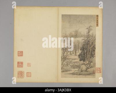 Wang Huis Gemälde, das im Palastmuseum ausgestellt ist, zeigt seine Expertise in der klassischen chinesischen Landschaftsmalerei. Seine präzise Pinselarbeit und seine geschickte Komposition spiegeln die künstlerischen Standards der Qing-Dynastie wider. Stockfoto