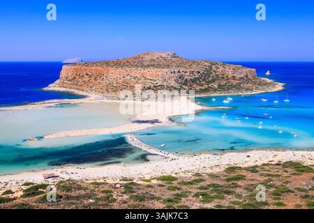 Kreta, Griechenland. Balos Lagoon Beach. Blick auf Strand und Meer. Stockfoto