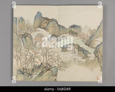 Dieses chinesische Gemälde, das im Palastmuseum ausgestellt ist, bietet einen Einblick in die ästhetischen Werte der Qing-Dynastie und spiegelt die komplizierte Kunstfertigkeit und kulturelle Traditionen dieser Zeit wider. Stockfoto