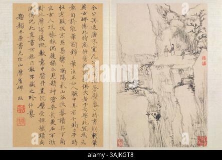 Dieses Gemälde, das in der Sammlung des Palastmuseums zu sehen ist, veranschaulicht traditionelle chinesische Maltechniken und betont Pinselarbeit und Tintenmeisterschaft. Es konzentriert sich auf Landschaften und historische Themen, die für die Zeit charakteristisch sind. Stockfoto