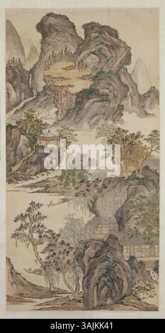 Ein chinesisches Gemälde von Yue Huang (1750–1841), das im Palastmuseum zu sehen ist und die feinen Pinselarbeiten, historischen Themen und kulturellen Relevanz des Künstlers zeigt. Stockfoto