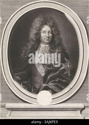 Dieser 1691 entstandene Kupferstich von Gérard Edelinck zeigt Charles Colbert de Croissy, einen französischen Diplomaten. Das Werk ist im Rijksmuseum untergebracht und repräsentiert den Stil französischer Porträtstiche aus dem späten 17. Jahrhundert. Stockfoto