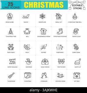 Christmas Icon Pack – festliche und Neujahrs bearbeitbare Kollektion mit Strichdesign Stock Vektor