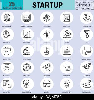 Vektorsymbole für Professional Startup and Business Development – 25 bearbeitbare Stroke Icons für Innovation, Wachstum und Unternehmertum, 48 x 48 Stock Vektor