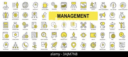 Symbolsatz für Management und Business – Symbole für Office, Human Resources und Produktivitätslinien Stock Vektor