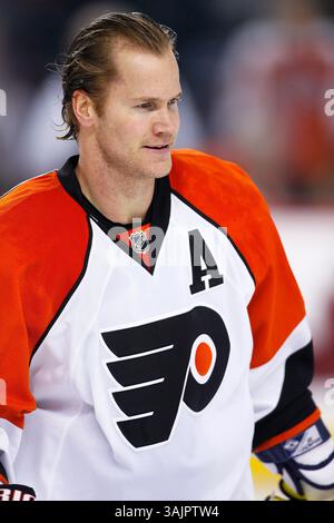 Februar 2010 - Calgary, Alberta, Kanada - NHL-Spielerprofil-Foto auf Chris Pronger von Philadelphia Flyers während eines Spiels in Calgary. (Foto: © Larry MacDougal via ZUMA Wire) Stockfoto
