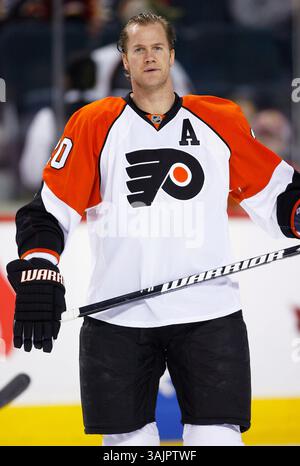 Februar 2010 - Calgary, Alberta, Kanada - NHL-Spielerprofil-Foto auf Chris Pronger von Philadelphia Flyers während eines Spiels in Calgary. (Foto: © Larry MacDougal via ZUMA Wire) Stockfoto