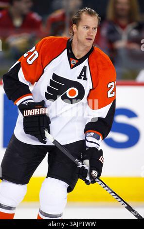 Februar 2010 - Calgary, Alberta, Kanada - NHL-Spielerprofil-Foto auf Chris Pronger von Philadelphia Flyers während eines Spiels in Calgary. (Foto: © Larry MacDougal via ZUMA Wire) Stockfoto