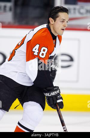 Februar 2010 - Calgary, Alberta, Kanada - Foto des NHL-Spielerprofils auf Danny Briere von Philadelphia Flyers während eines Spiels in Calgary. (Foto: © Larry MacDougal via ZUMA Wire) Stockfoto