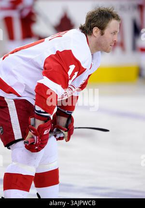 März 2010 – Calgary, Alberta, Kanada – Foto des NHL-Spielerprofils auf Dan Cleary der Detroit Red Wings während eines Spiels in Calgary. (Foto: © Larry MacDougal via ZUMA Wire) Stockfoto