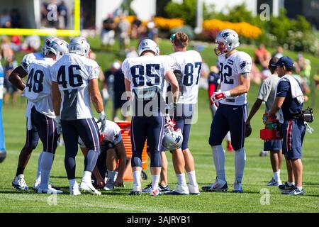 30. Juli 2017; Foxborough, MA, USA; die Spieler der New England Patriots treffen sich im Trainingslager der New England Patriots im Gillette Stadium. Anthony Nesmith/Cal Sport Media (Kreditbild: &Copy; Anthony Nesmith/CSM via ZUMA Wire) Stockfoto