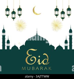 eid mubarak grüner eleganter Social-Media-Beitrag Stock Vektor