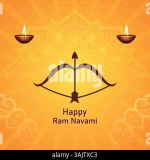 Happy RAM Navami, mit Lord Rama mit einer Bogen-Pfeil-Vektor-Illustration Stock Vektor