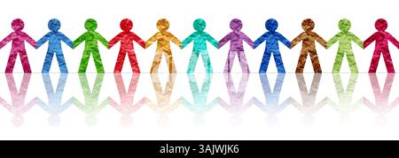 Vereint verschiedene Menschen, die Hände zusammenhalten, als Geschäftssymbol für starke Teamzusammenarbeit und kulturelle Teamarbeit, die als starke vernetzte Gros arbeiten Stockfoto