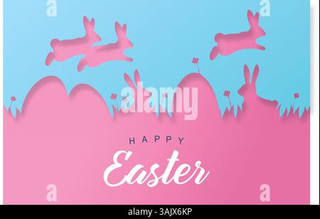 Happy easter Bunte Eierkarte aus Papier geschnittenem Kaninchen Stock Vektor