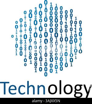 Abstraktes Cloud-Logo-Design mit Binärcode für Technologie und Innovation Stock Vektor
