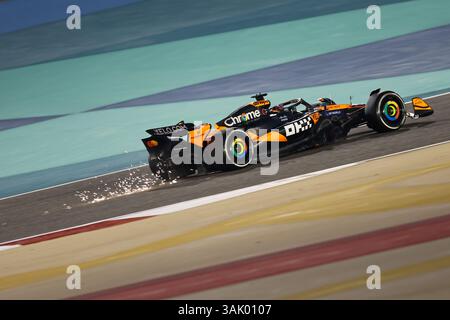 Sakhir, Bahrain. April 2025. McLarens Fahrer Oscar Piastri aus Australien fährt während des zweiten freien Trainings des Formel 1 Bahrain Grand Prix am 11. April 2025 auf dem Bahrain International Circuit in Sakhir, Bahrain. Quelle: Qian Jun/Xinhua/Alamy Live News Stockfoto