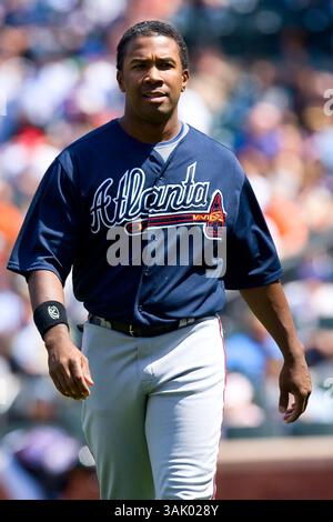 13. Mai 2009: Atlanta Braves’ linker Feldspieler Garret Anderson #18 während eines Spiels zwischen den Atlanta Braves und den New York Mets im Citi Field in New York. (Bild: © Chris Szagola/Cal Sport Media) Stockfoto