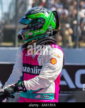 Long Beach, CA, USA. April 2025. Der Fahrer DER NTT INDYCAR-SERIE, CONOR DALY (76) (USA) aus Noblesville, IN, bereitet sich auf das Training für den Acura Grand Prix von Long Beach in den Straßen von Long Beach in Long Beach, CA. Vor (Credit Image: © Walter G. Arce Sr./ASP Via ZUMA Press Wire). Nicht für kommerzielle ZWECKE! Stockfoto