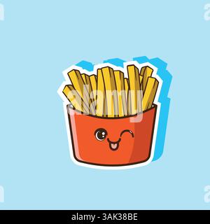 Vektor-Illustration von Pommes frites oder Kartoffel Pommes Kawaii Cartoon Design Stock Vektor