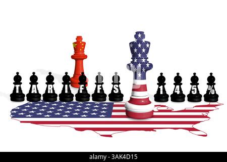 Schach aus USA- und China-Flaggen. Handel, Zölle, Zölle und Zölle zwischen DEN USA und China Stockfoto