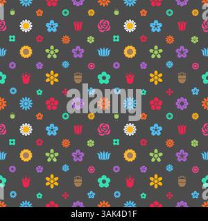 Vektor flache Blumen hinterlässt Silhouette nahtloses Muster Stock Vektor