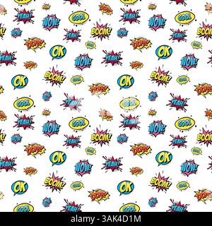 Kreativer Hintergrund mit Pop-Art-Logomuster und Comic-Sprechblasen Stock Vektor