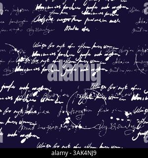 Handgeschriebene, unleserliche Texttinte, Spritzer, nahtloses Vintage-Muster Stock Vektor