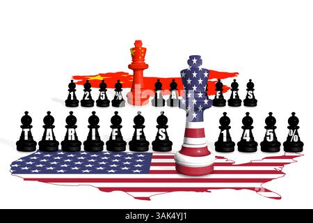 Schach aus USA- und China-Flaggen. Handel, Zölle, Zölle und Zölle zwischen DEN USA und China Stockfoto