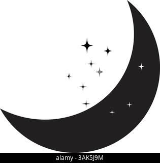 Mond mit Sternensymbol, Mondsichel-Symbol, Nachtsymbol, Mondsichel mit Sternen Stock Vektor