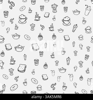 Handgezeichnete Kaffee- und Teekannen mit nahtlosem Muster Stock Vektor