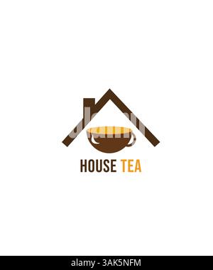 House Tea Logo, Home Line Design und eine Tasse Tee, Tea Shop Logo Stock Vektor