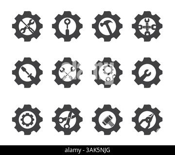 Logo-Set für Mechaniker, Schreinersymbolvorlagen, Werkzeugsatz für Mechaniker Stock Vektor