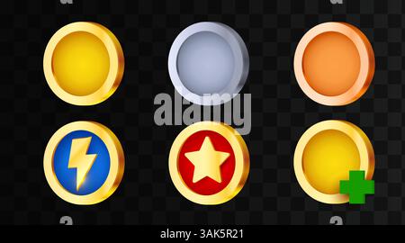 Münzsymbole für die Spielentwicklung. Geld- oder Preiskonzept. Vektorabbildung Stock Vektor