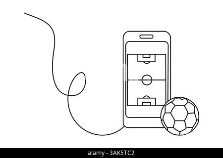 Fußball durchgehende eine Linie Kunstzeichnung des Konzepts Kritzelstil Umrissvektor Illustration Stock Vektor