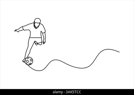 Fußball durchgehende eine Linie Kunstzeichnung des Konzepts Kritzelstil Umrissvektor Illustration Stock Vektor